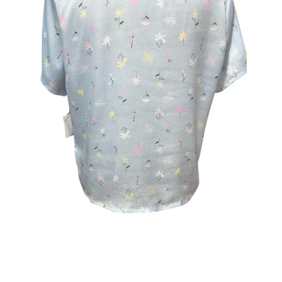 Abound Satin Pajama Shirt Button-up Front Breathable Floral Pattern Blue M NEW - Picture 5 of 9